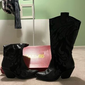 Carlos by Carlos Santana Black Heeled Cowgirl Boots Size 6.5